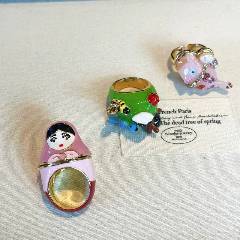 DINGABIYU Stapelring Frosch in Grün und Multicolor mit Öl tropfender Puppe - Bild 3