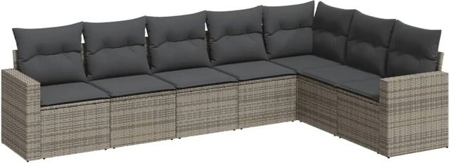 vidaXL 7-teilige Garten-Sofagarnitur aus Poly-Rattan in Grau mit Kissen - Bild 1