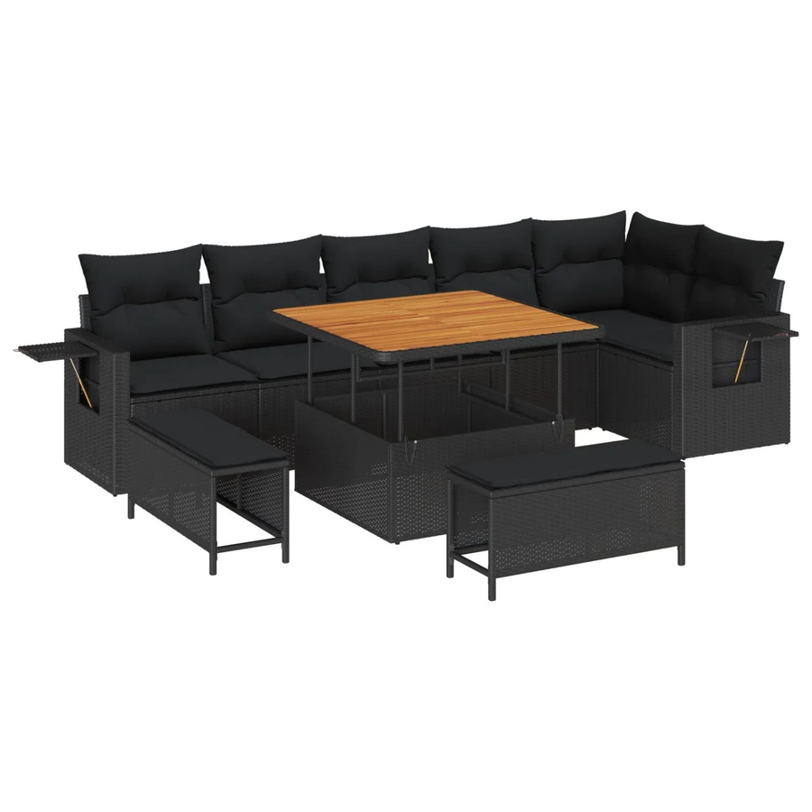 vidaXL Garten-Sofa-Set aus Poly Rattan in Schwarz mit 9 Teilen, L-Form mit Stauraum und Polsterkissen - Bild 2