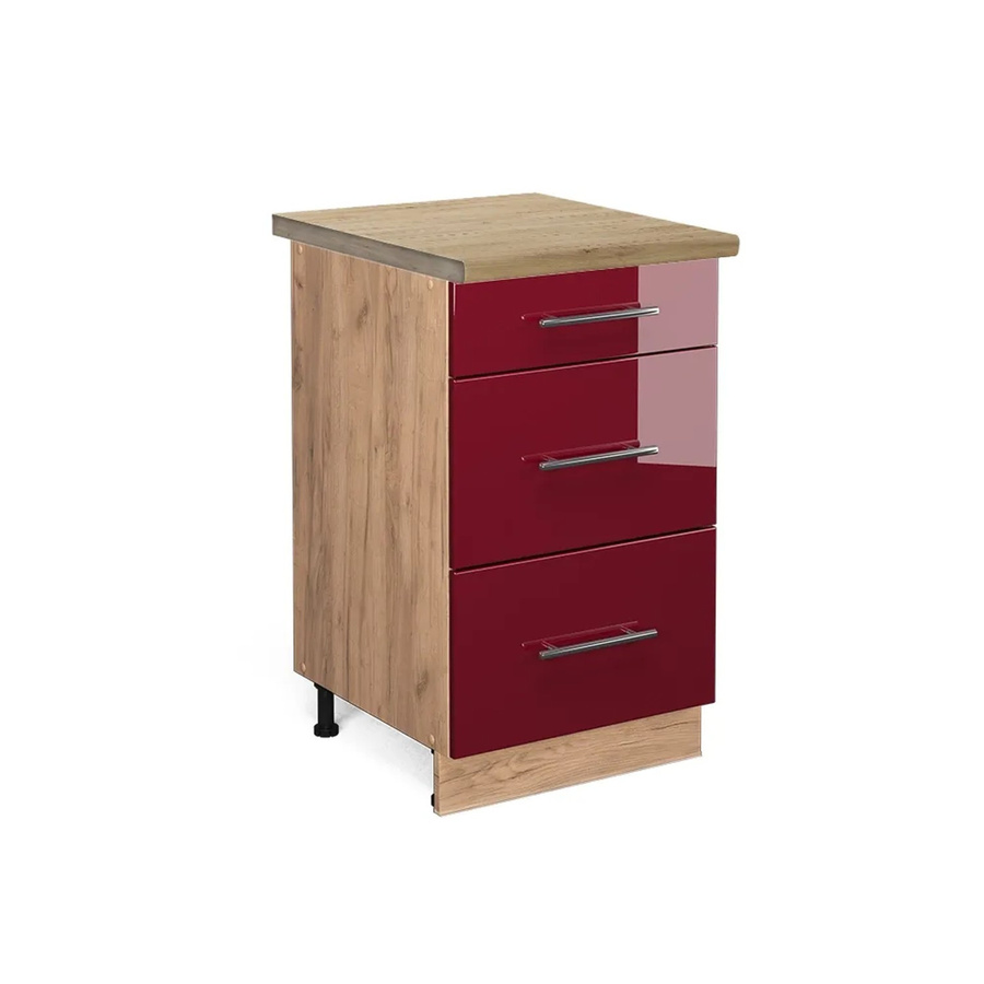 Vicco Küchenunterschrank Fame-Line Bordeaux Hochglanz in Rot und Goldkraft Eiche, B: 50 cm, H: 82 cm, T: 60 cm - Bild 2