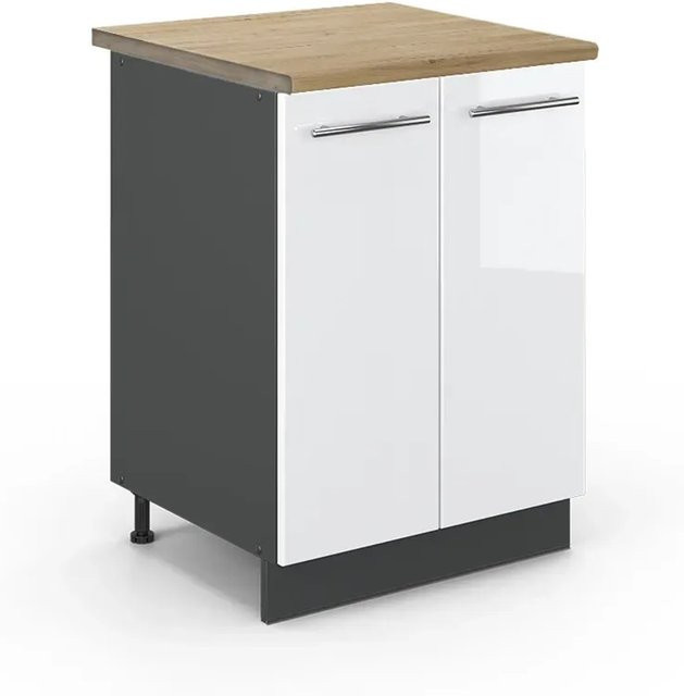 Vicco Küchenunterschrank Fame-Line in Weiß Hochglanz und Anthrazit mit Eiche-Optik, B/T/H: 60 x 60 x 82 cm - Bild 1