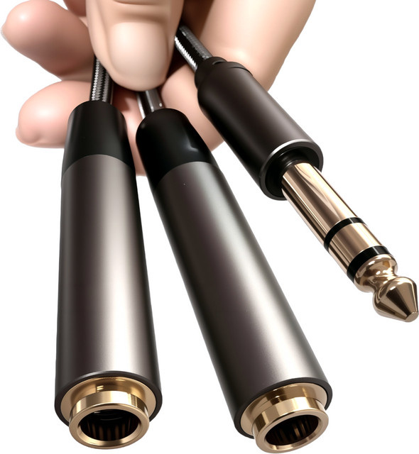 Stereo-Audiokabel Y-Splitter Adapter von 3,5 mm Klinke auf Dual 6,35 mm Klinkenstecker in Schwarz - Bild 1