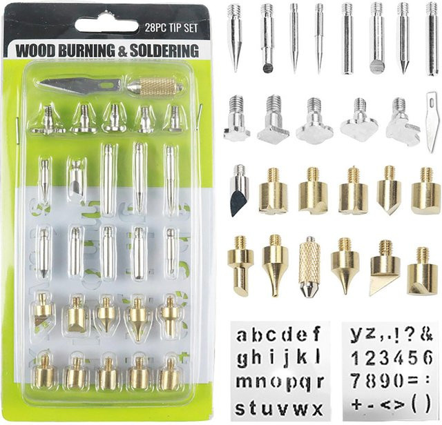 TOMTOP JMS 26-teiliges Pyrographie-Set zum Brandmalen mit Messing-Spitzen in Silber und Gold - Bild 1
