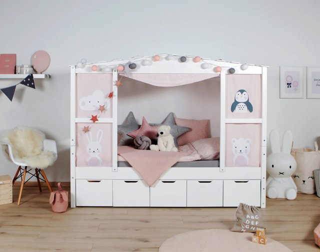 Ticaa Hausbett Amelie aus Kiefer Massivholz mit Bettkasten und Schubladen in Weiß - Bild 1