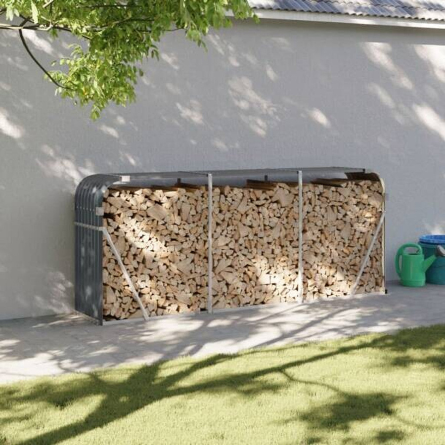 vidaXL Kaminholzunterstand aus verzinktem Stahl in Anthrazit B/T/H: 234 x 45 x 100 cm - Bild 2