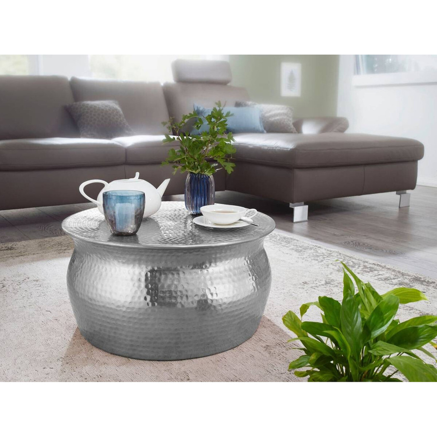 Wohnling Couchtisch in Silber mit glänzendem Aluminium-Finish im orientalischen Design, B/H/T: 60 x 30 x 60 cm - Bild 2
