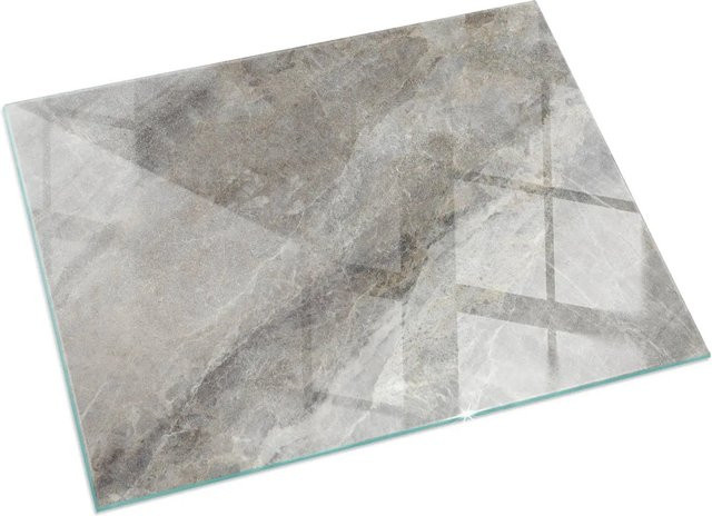 Tulup Glasplatte für Kamin als Funkenschutzplatte in Grau mit Natursteinmuster, B/T: 60 x 40 cm - Bild 1