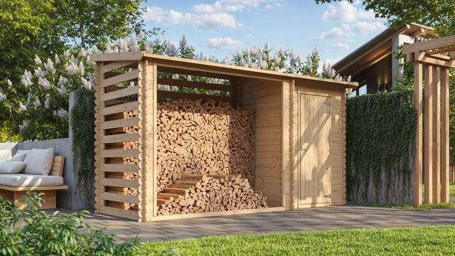 Intergard Holzlager und Gartenhaus aus Kiefernholz in Braun, B/T/H: 344 x 130 x 199 cm - Bild 1