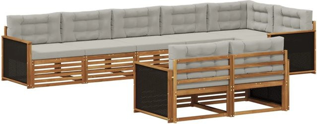 vidaXL Outdoor-Sofagarnitur L-Form aus Akazienholz in Natur und Hellgrau mit 8-teiligem Kissen-Set - Bild 1