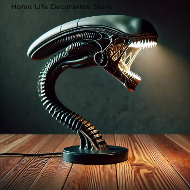 Alien-förmige Tischlampe in Schwarz als moderne Schlafzimmerdekoration aus Kunststoff mit warmweißem Licht - Bild 1