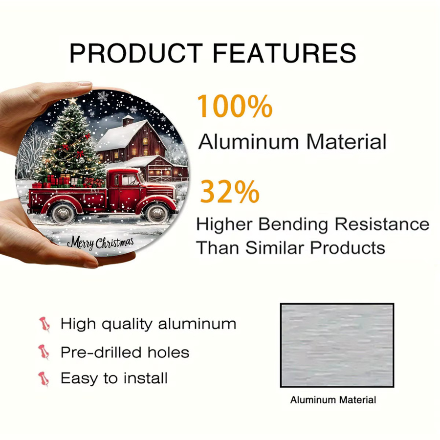 Potdemiel Rundes Aluminiumschild Weihnachts-LKW mit Haus im Schnee als Metalldekoration für Wand und Küche, Mehrfarbig, Durchmesser: 20 cm - Bild 4