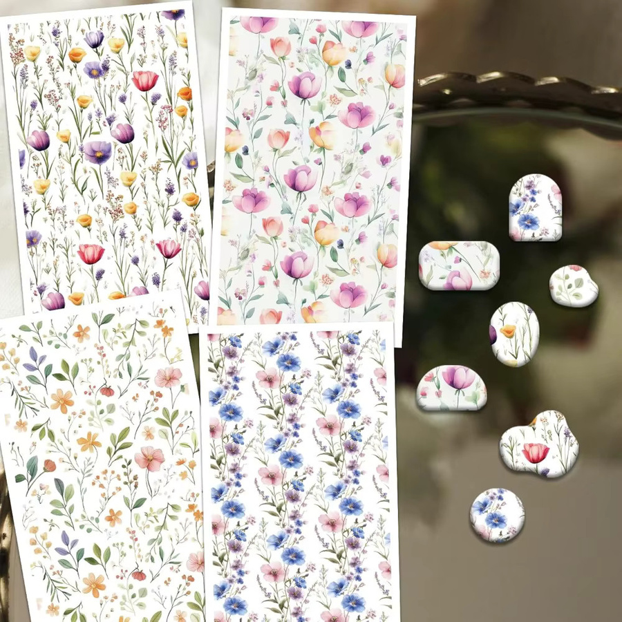 24er Set Transferpapier für Polymer-Ton mit 4 bunten Blumen-Designs in Multicolour - Bild 2