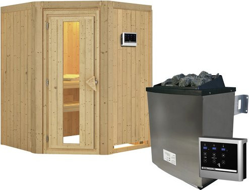 Karibu Sauna Tartu für 3 Personen mit 9 kW Saunaofen und externer Steuerung, beige - Bild 1