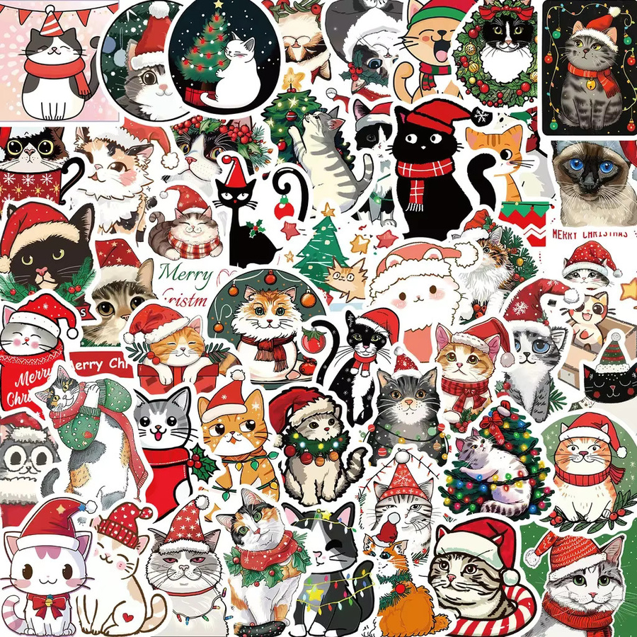 50 Stück Cartoon Weihnachten Katzen Graffiti Aufkleber von Anime Worlds Store in Multicolour - Bild 2