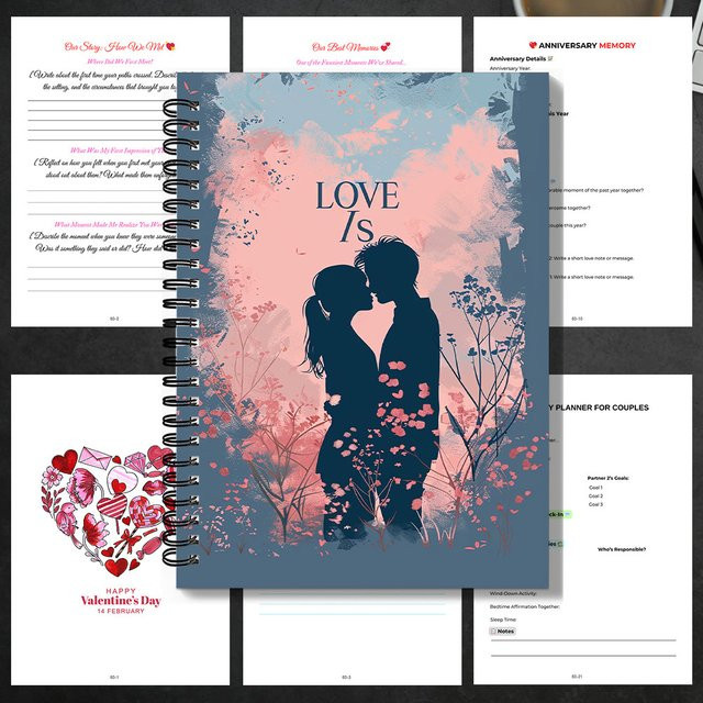 Beruhigendes Tagebuch für Paare mit blauem Silhouette-Motiv zur täglichen Dokumentation und gemeinsamen Planung - Bild 1