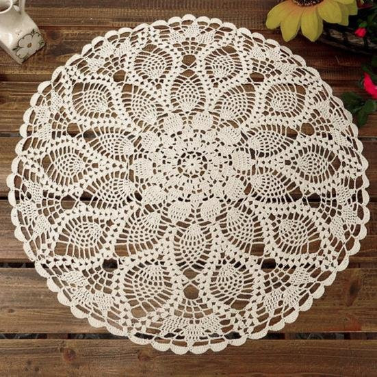 Handgehäkelte runde Tischdecke aus Baumwolle mit Spitze in Weiß, Durchmesser: 60 cm - Bild 1
