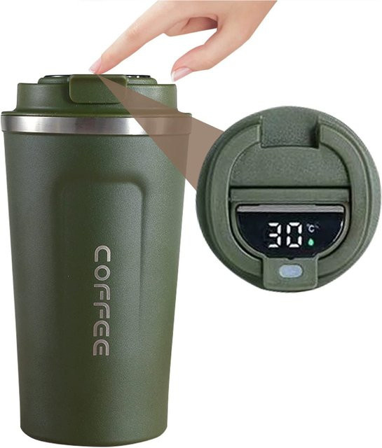 Isolierte Kaffeetasse mit intelligenter Temperaturanzeige aus Edelstahl in Schwarz - Bild 1