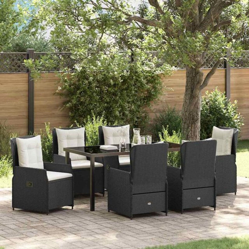 Vidaxl Gartenmöbel-Set aus Polyrattan in Schwarz, 7-teilige moderne Essgruppe - Bild 1