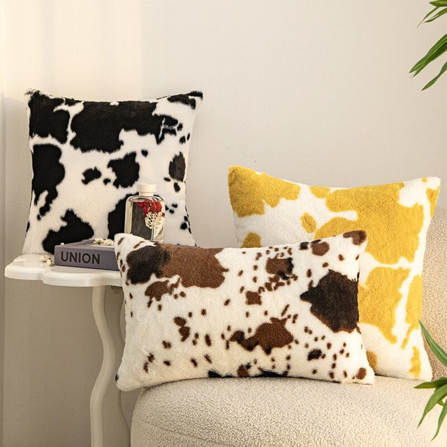 Anqianny Luxus Kunstpelz Kissenbezug im Rindsleder-Look, weich und flauschig, quadratisch, B/T/H: 45 x 45 x 45 cm, Farben: Braun und Weiß - Bild 1