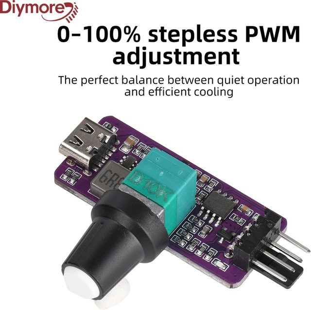 diymore PWM-Geschwindigkeitsregler 4-Pin Mini B3 Lüftersteuerung mit USB Typ C und Reglerschalter für DIY-Projekte in Multicolour - Bild 1