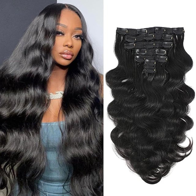 Happy Monday Body Wave Clip-in-Haarverlängerungen aus Echthaar, 120 g, 8 Stück - Bild 1