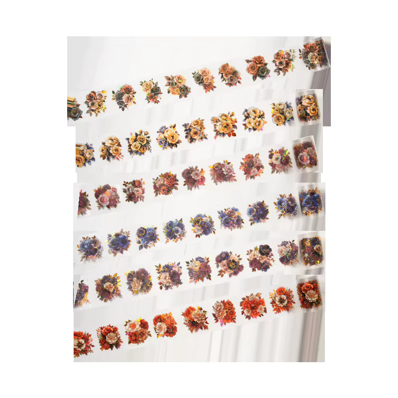Goldfolien-Blumen-PET-Band mit Blumendruck für DIY-Bastelarbeiten, 1 Rolle, Farbe: Gold, Breite: 6 cm, Länge: 200 cm - Bild 3