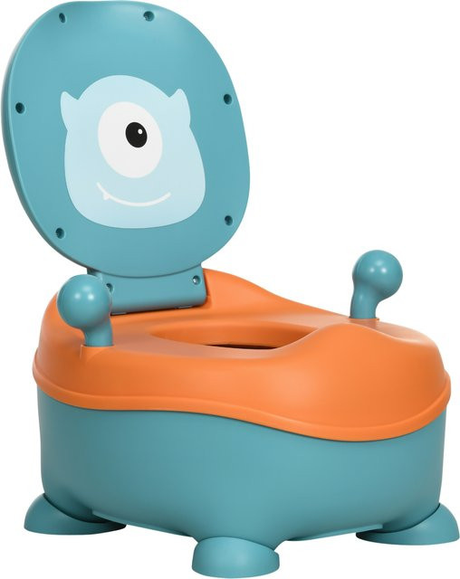 ZONEKIZ Kinder-Toilette in Alienform mit ergonomischem Sitz und Deckel-Rückenlehne, Blau und Orange - Bild 1