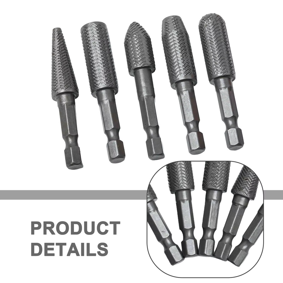 5-teiliges DAZZLEEX Rotary-Raspel-Feilen-Set aus Edelstahl mit 1/4 Zoll Sechskantschaft zum Gravieren, Schleifen und Rillen - Bild 2