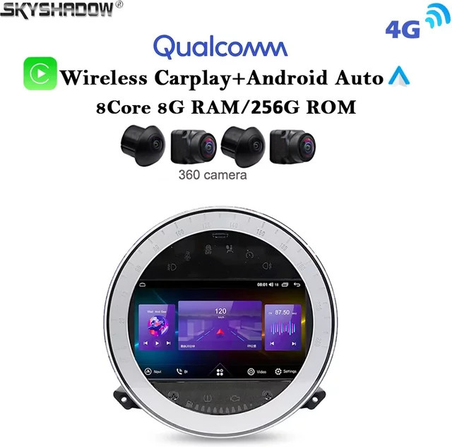 FYT Android 13 Carplay Autoradio mit 12GB RAM und 256GB Speicher für BMW Mini Cooper R56 2006-2013, IPS Display, DSP, LTE, GPS, WiFi, Bluetooth und Radio in Schwarz - Bild 1