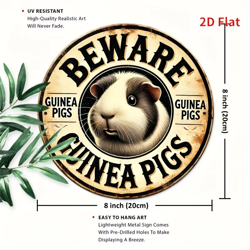Potdemiel Vintage Aluminium Rundschild Wanddekoration Meerschweinchen Design B: 20 cm, H: 20 cm, T: 0,1 cm, Mehrfarbig - Bild 2