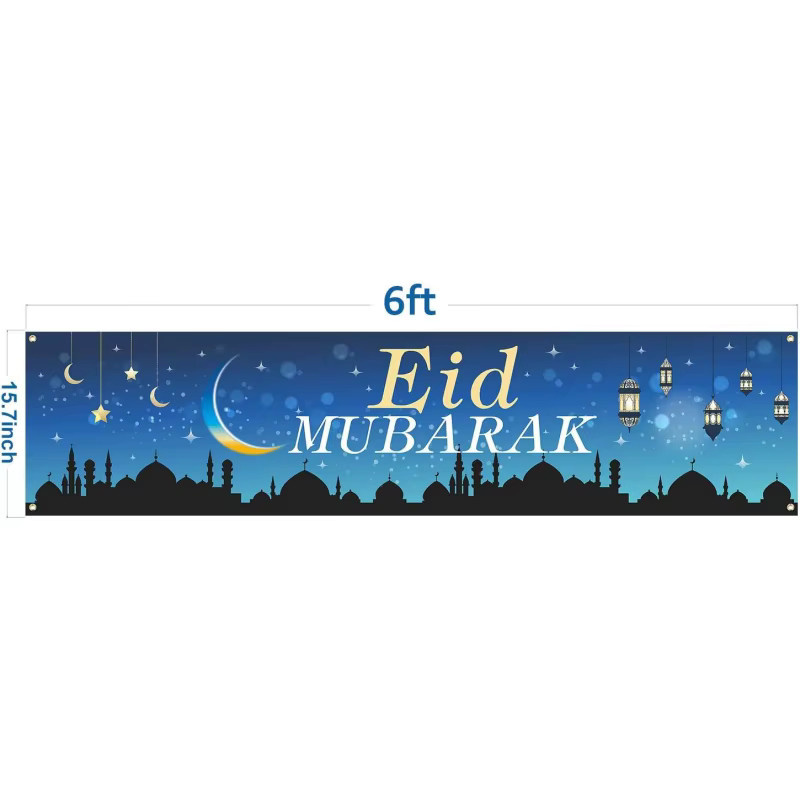 VIKAMA Blaues Eid Al Fitr Dekorationsbanner mit Mond-Motiv für Ramadan-Partys und orientalische Feierlichkeiten - Bild 2