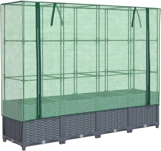 vidaXL Hochbeet mit Gewächshaus-Aufsatz in Rattan-Optik, B/T/H: 160 x 40 x 138 cm - Bild 1