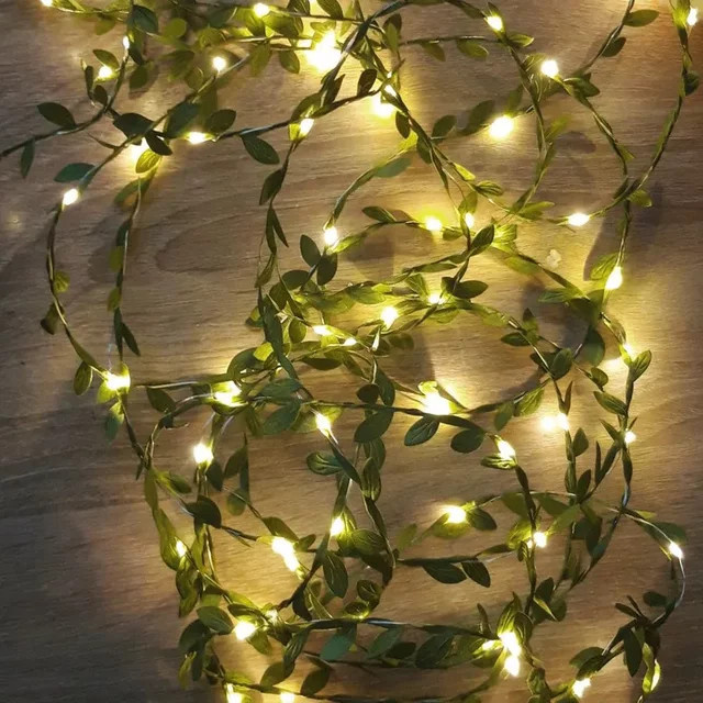 OKAL RED EAST LED Kupferdraht Lichterkette mit grünen Blättern in Warmweiß für Garten, Hochzeit und Weihnachtsdekoration - Bild 1
