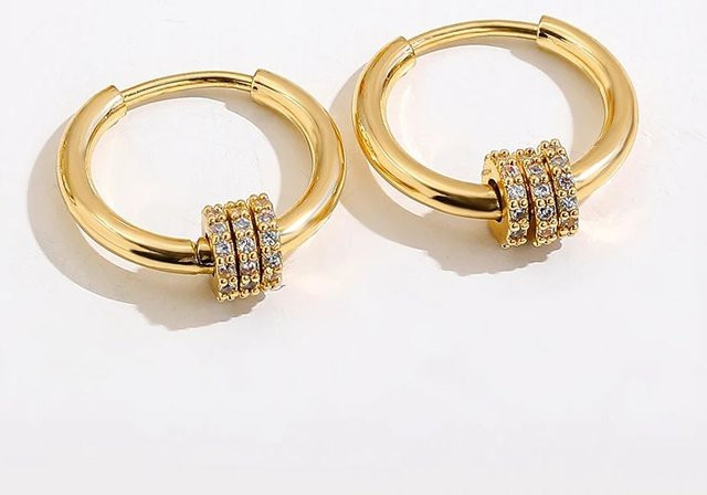 Erpels Creolen, Edelstahl, Goldfarbe, Zirkonia CZ, Damen - Bild 1