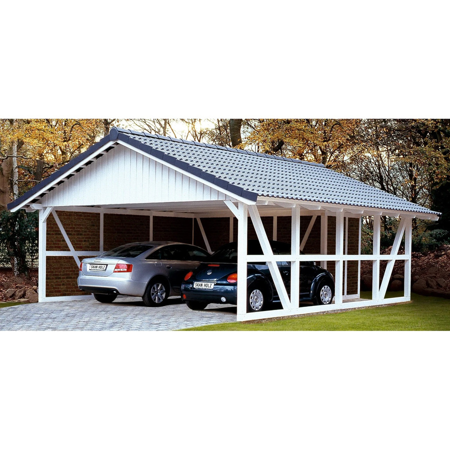 Skan Holz Fachwerk-Doppelcarport Schwarzwald aus Nadelholz mit spitzer Dachform, B: 684 cm, T: 772 cm - Bild 2