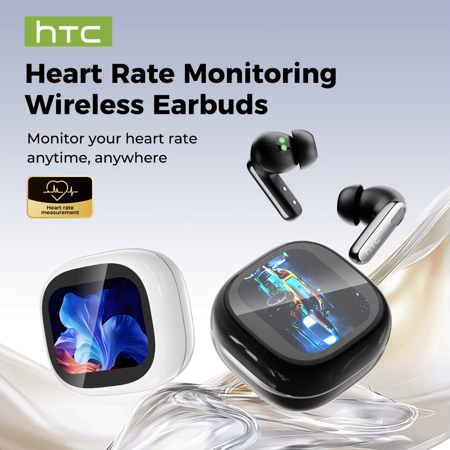 HTC NE46 TWS Bluetooth 6.0 Ohrhörer mit Smart Screen, Herzfrequenzüberwachung, Geräuschunterdrückung und KI-Übersetzer in Schwarz oder Grün - Bild 2