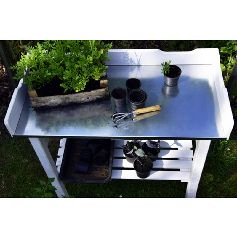 Dobar Pflanztisch aus Kiefernholz und Metall in Weiß, B/T/H: 78 x 38 x 84 cm - Bild 2