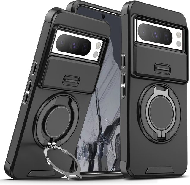 Stoßfeste Hybrid-Doppelschicht Magnet-Schutzhülle mit Metallring für Google Pixel 10 9 Pro XL 9A 8A 8 7 Pro in Schwarz und Blau - Bild 1