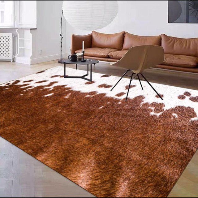 Waschbarer Teppich im Kuhfell-Design von BC-Warm Home, Tierfell-Imitation in Braun und Multicolour, B/T: 80 x 160 cm - Bild 1