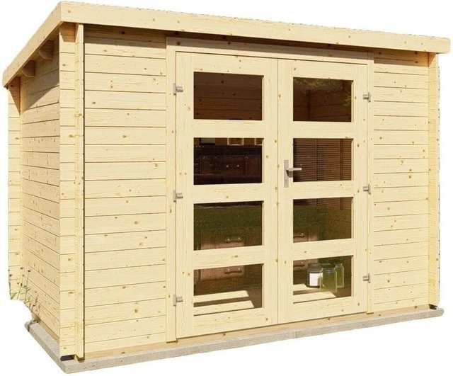 Finn Art Blockhaus Funny 13 Gartenhaus aus Holz mit Flachdach und Fußboden, B/T: 3 x 2 m, 28 mm Wandstärke, Beige - Bild 1
