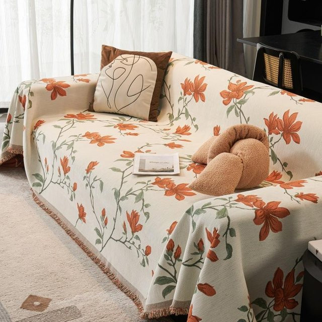 Retro Französischer Sofabezug aus Chenille mit floralem Muster, Universal Vollbezug für dein Sofa, B/T: 180 x 130 cm - Bild 1