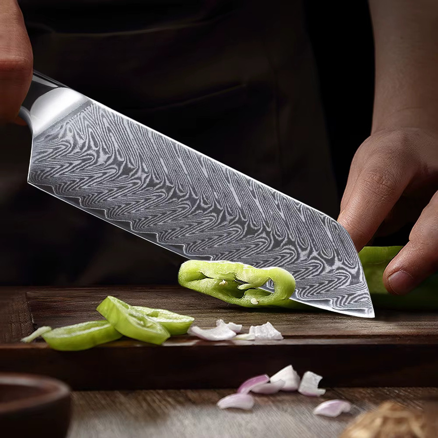 TURWHO Santoku-Küchenmesser aus Damaststahl, 17,78 cm, Silber - Bild 3