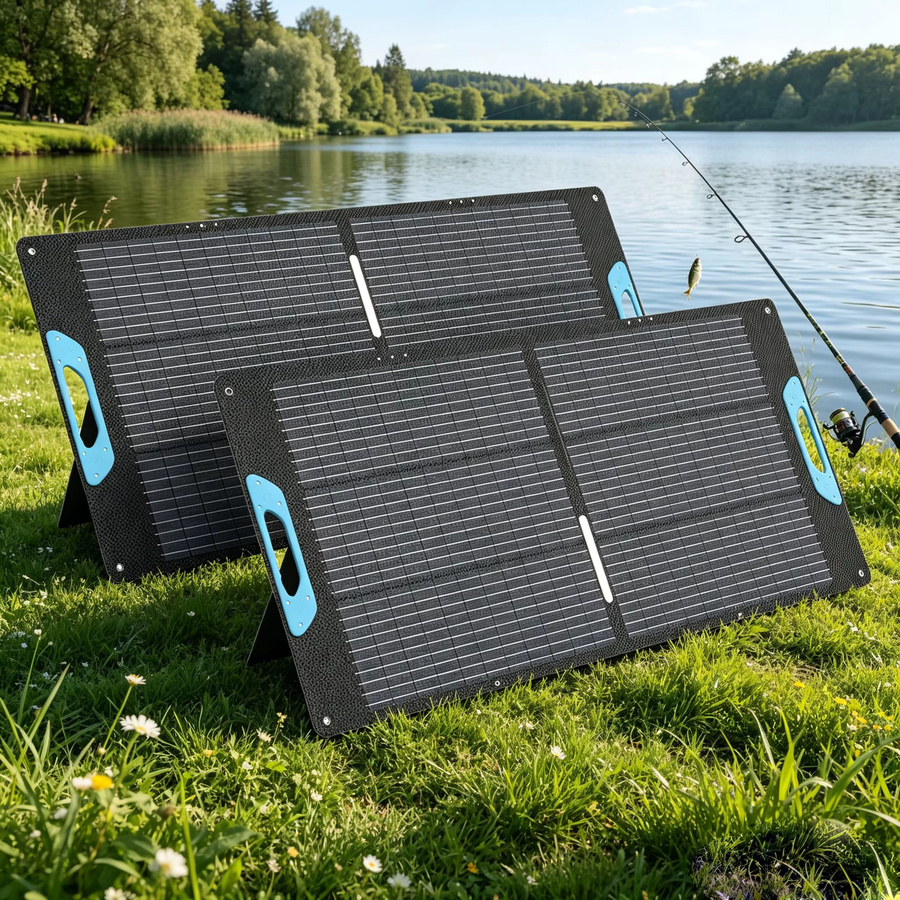 E-POWO Tragbares Solarpanel für Powerstation, faltbares monokristallines Solarladegerät mit USB-A und Typ-C Ausgang, IP67 wasserdicht, Schwarz - Bild 2