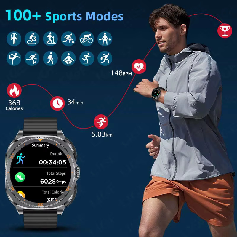 LIGE 2-in-1 Smartwatch mit TWS Bluetooth-Kopfhörern, NFC, Herzfrequenz- und Blutsauerstoffmessung, Schwarz, Unisex - Bild 2