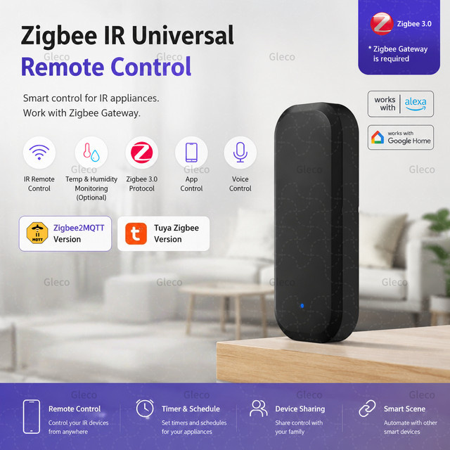 Lenovo Zigbee Smart IR Universalfernbedienung für Smart Home mit Tuya Smart Life App Unterstützung in Schwarz - Bild 1
