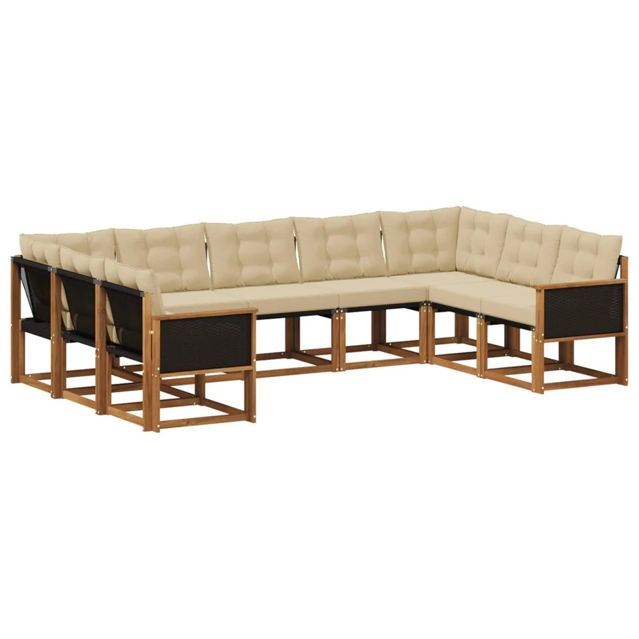 vidaXL Outdoor-Sofagarnitur L-Form aus Akazienholz mit 9 Textilene-Kissen in Natur und Beige - Bild 2