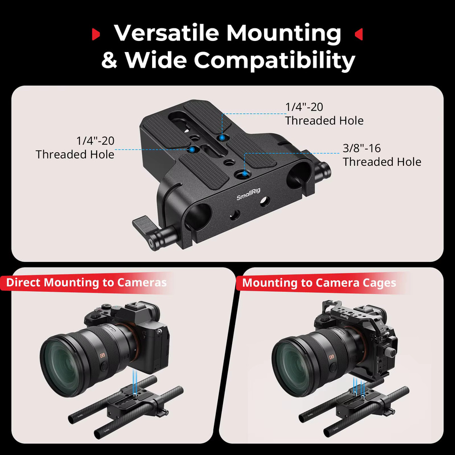 SmallRig Bodenmontageplatte mit Dual-15-mm-Stabklemme in Schwarz für Sony, Canon und Panasonic Kamerasysteme - 5609 - Bild 4
