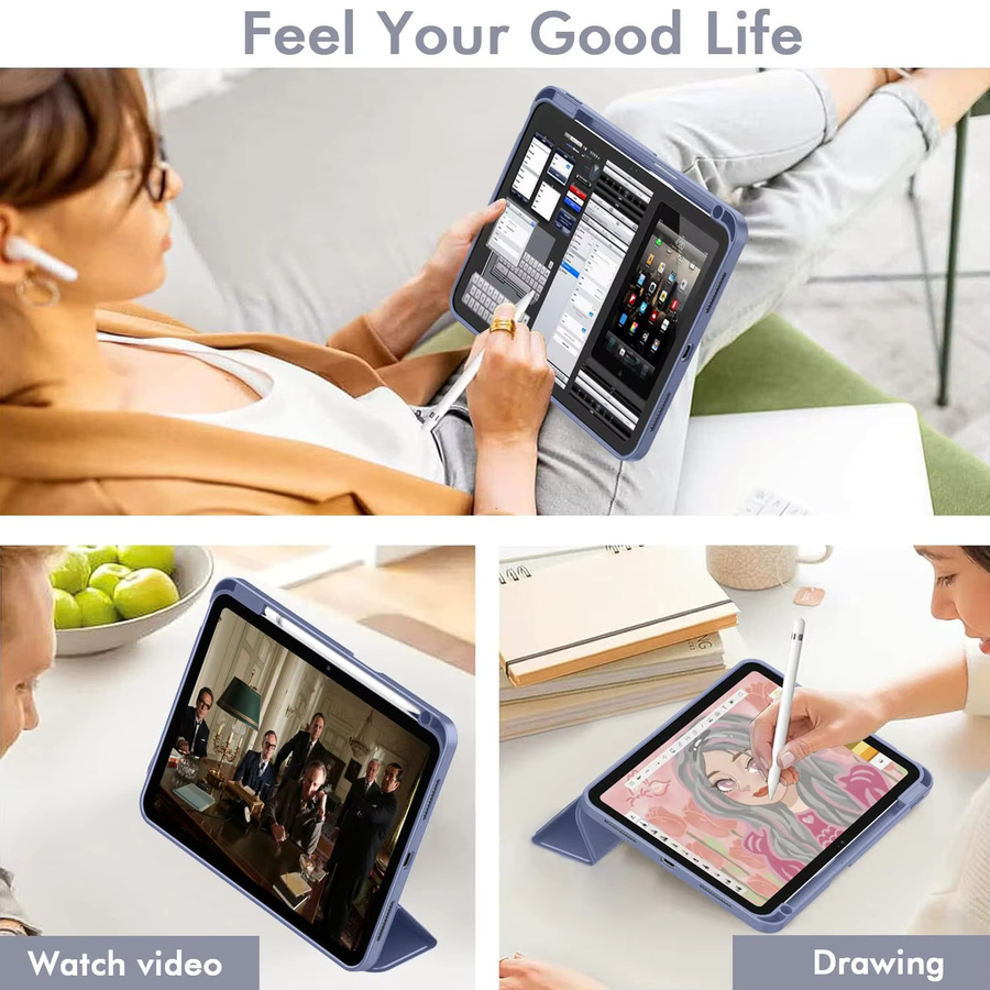 Magnetisches Flip Smart Cover Stiftetui für iPad Air 11 M3 (2025) / M2 (2024) und iPad Air 5. Generation (2022) / 4. Generation (2020) 10,9 Zoll von tzion in Grau oder Blau - Bild 5