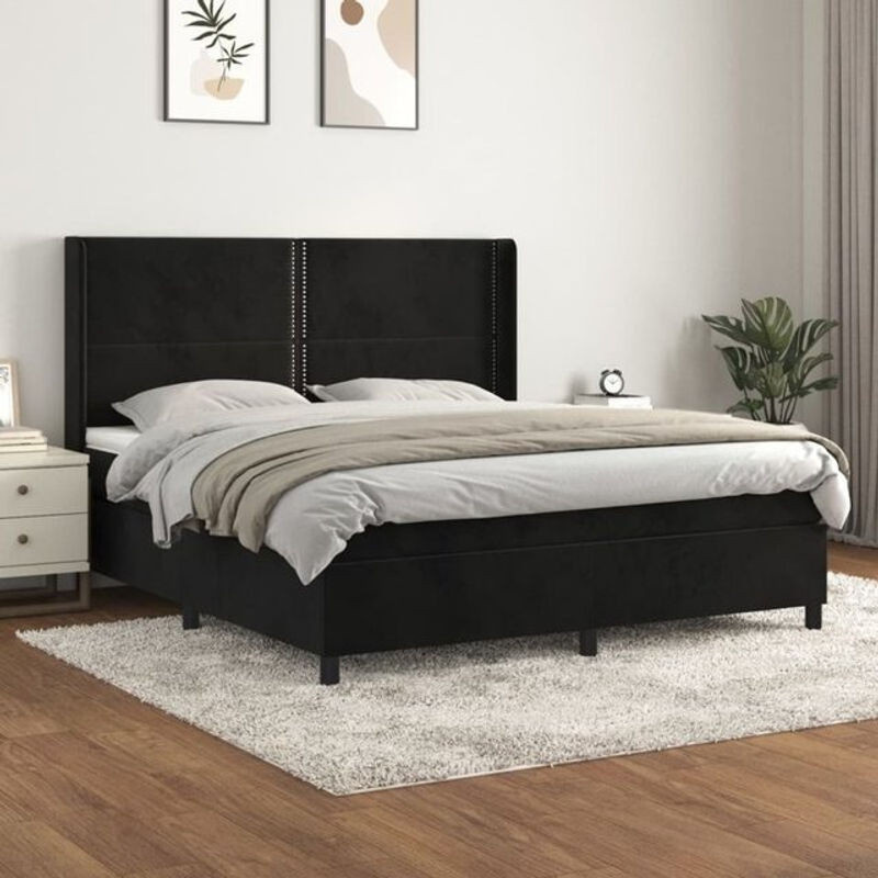 Vidaxl Boxspringbett mit Matratze aus Samt in Schwarz, B/T/H: 160 x 200 x 118 cm - Bild 1