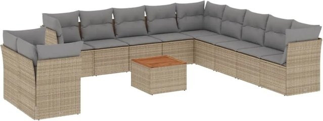 vidaXL 12-tlg. Garten-Sofagarnitur in U-Form aus Poly-Rattan in Beige mit Kissen und Stauraum - Bild 1